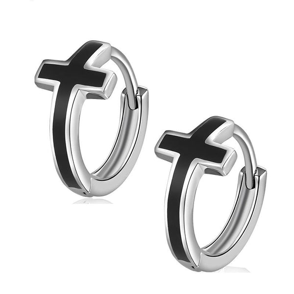 Black/White Cross 925 Sterling Silver Ear Clip Fashion Earrings-Earrings-Innovato Design-White-Innovato Design