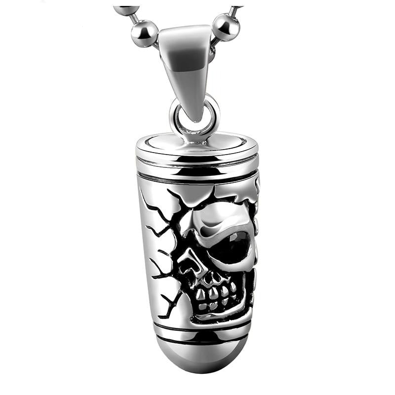 Skull Bullet 925 Sterling Silver Vintage Biker Pendant Necklace-Necklaces-Innovato Design-19.69in-Innovato Design