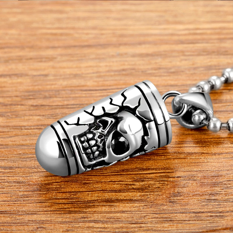 Skull Bullet 925 Sterling Silver Vintage Biker Pendant Necklace-Necklaces-Innovato Design-19.69in-Innovato Design