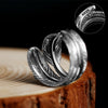 Feather and Cross 925 Sterling Silver Adjustable Vintage Punk Biker Ring-Rings-Innovato Design-Innovato Design