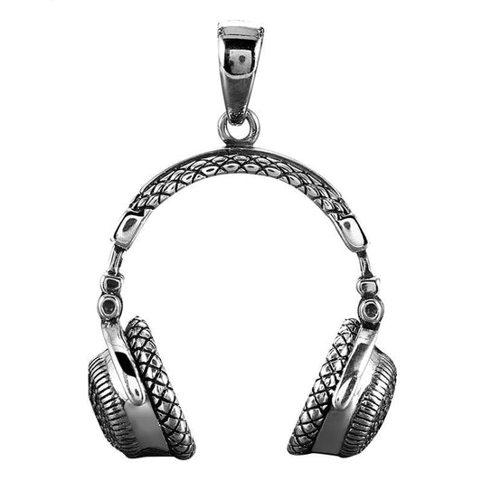 Music Headset 925 Sterling Silver Gothic Vintage Fashion Biker Pendant Necklace-Necklaces-Innovato Design-19.69in-Innovato Design