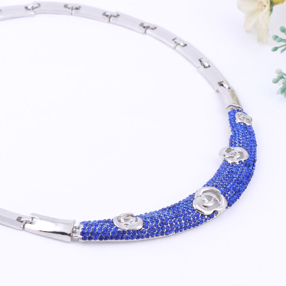 Austrian Blue Crystal Necklace, Bracelet, Earrings & Ring Wedding Statement Jewelry Set-Jewelry Sets-Innovato Design-Innovato Design