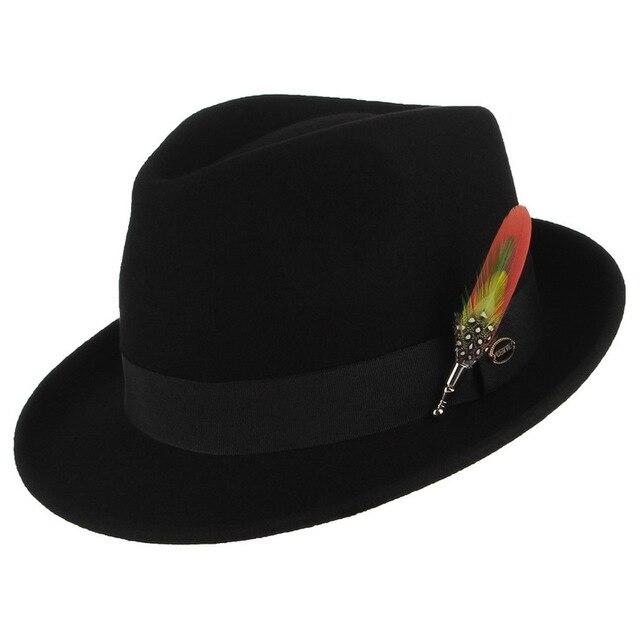 Wool Fedora Trilby Hat with Multicolored Feather on Black Hatband-Hats-Innovato Design-Orange-Innovato Design