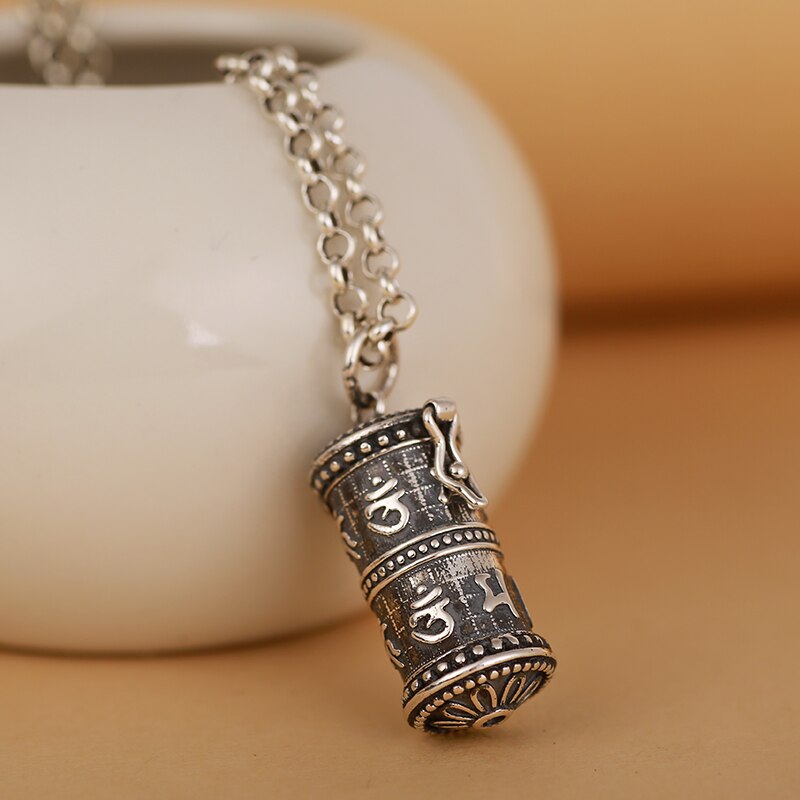 Six Words Mantra Rotatable Design 925 Sterling Silver Pendant Necklace-Gothic Necklaces-Innovato Design-19.69in-Innovato Design