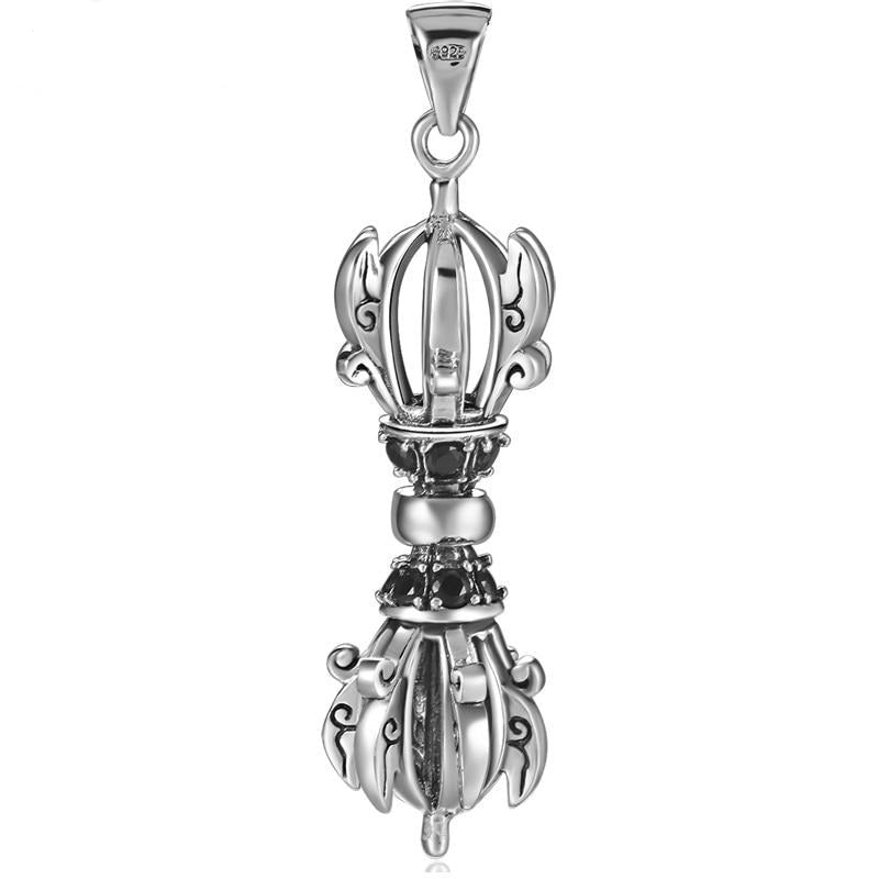 Buddhist Artifacts 925 Sterling Silver Vintage Steampunk Biker Pendant Necklace-Gothic Necklaces-Innovato Design-21.65in-Innovato Design