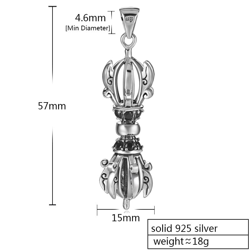 Buddhist Artifacts 925 Sterling Silver Vintage Steampunk Biker Pendant Necklace-Gothic Necklaces-Innovato Design-21.65in-Innovato Design