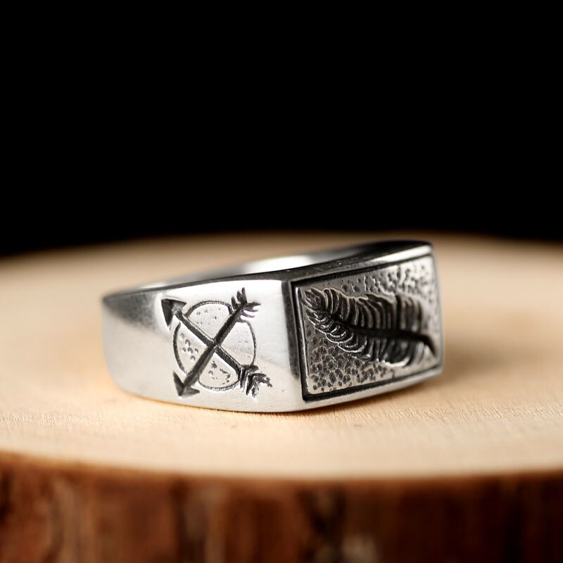 Engraved Leaf, Arrows and Sun 925 Sterling Silver Handmade Vintage Steampunk Biker Ring-Rings-Innovato Design-7-Innovato Design