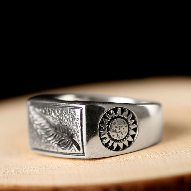 Engraved Leaf, Arrows and Sun 925 Sterling Silver Handmade Vintage Steampunk Biker Ring-Rings-Innovato Design-7-Innovato Design