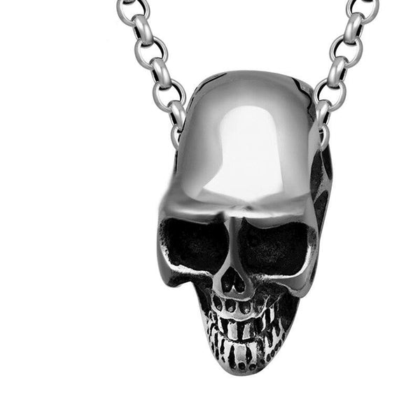 Gothic Skull 925 Sterling Silver Vintage Punk Rock Biker Pendant Necklace-Gothic Necklaces-Innovato Design-19.69in-Innovato Design