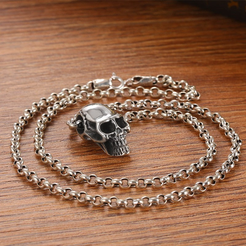 Gothic Skull 925 Sterling Silver Vintage Punk Rock Biker Pendant Necklace-Gothic Necklaces-Innovato Design-19.69in-Innovato Design