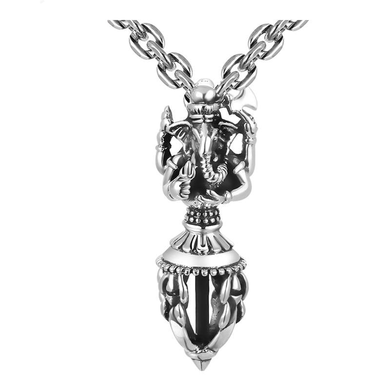 Ganesha Buddha 925 Sterling Silver Vintage Biker Pendant-Gothic Necklaces-Innovato Design-19.69in-Innovato Design