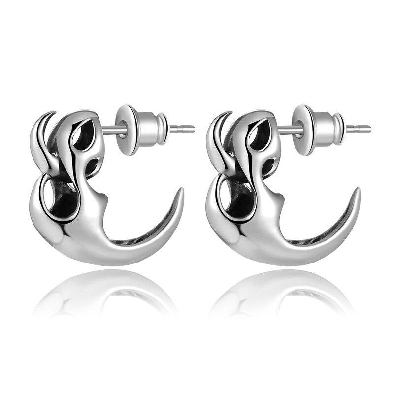 High Polished Skeleton 925 Sterling Silver Vintage Punk Biker Stud Ear ...