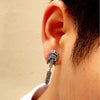 Indian Skull and Feather 925 Sterling Silver Vintage Punk Fashion Long Stud Earrings