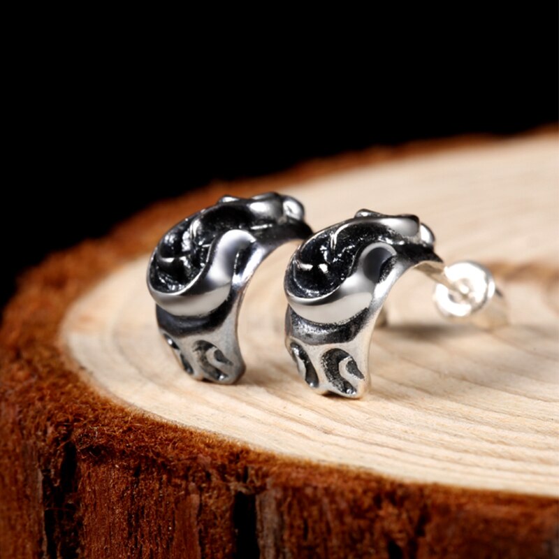 Ear Shape Design 925 Sterling Silver Vintage Punk Rock Biker Stud Earrings-Earrings-Innovato Design-Innovato Design