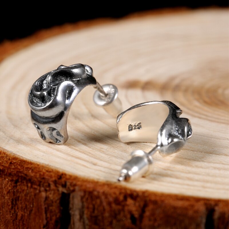 Ear Shape Design 925 Sterling Silver Vintage Punk Rock Biker Stud Earrings-Earrings-Innovato Design-Innovato Design