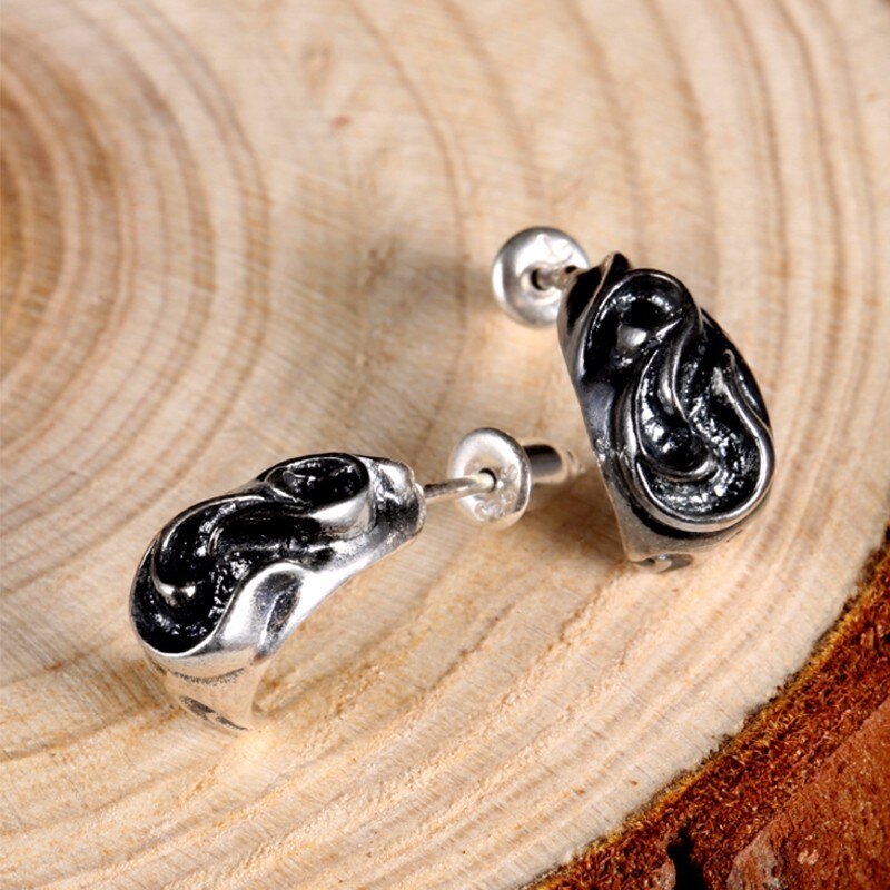 Ear Shape Design 925 Sterling Silver Vintage Punk Rock Biker Stud Earrings-Earrings-Innovato Design-Innovato Design