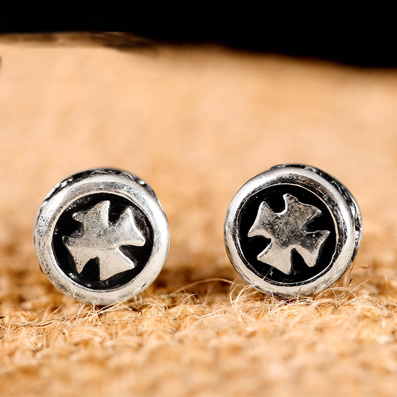 Cross 925 Sterling Silver Vintage Rock Korean Type Stud Earrings-Earrings-Innovato Design-Innovato Design