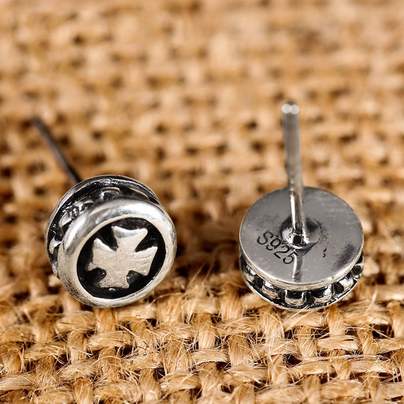 Cross 925 Sterling Silver Vintage Rock Korean Type Stud Earrings-Earrings-Innovato Design-Innovato Design