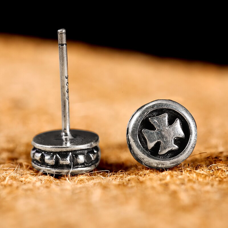 Cross 925 Sterling Silver Vintage Rock Korean Type Stud Earrings-Earrings-Innovato Design-Innovato Design