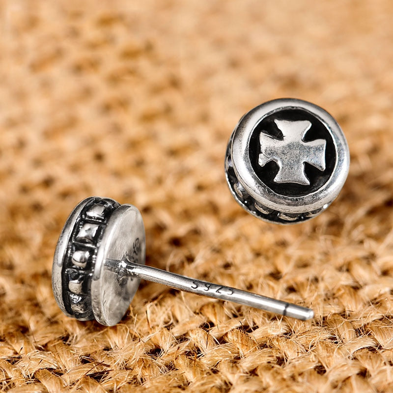 Cross 925 Sterling Silver Vintage Rock Korean Type Stud Earrings-Earrings-Innovato Design-Innovato Design