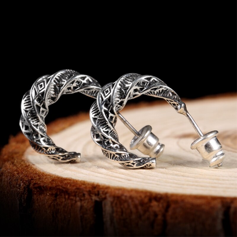 Moon 925 Sterling Silver Vintage Stud Earrings-Earrings-Innovato Design-Innovato Design