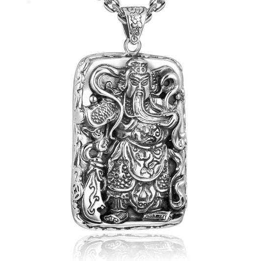 Hero Guan Yu 925 Sterling Silver Vintage Pendant Necklace-Necklaces-Innovato Design-19.69in-Innovato Design