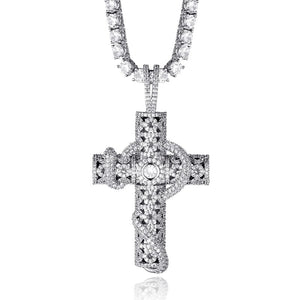 Cubic-Zirconia-Studded Cross Bling Hip-hop Pendant Necklace-Necklaces-Innovato Design-Silver-6mm Cuban-22inch-Innovato Design