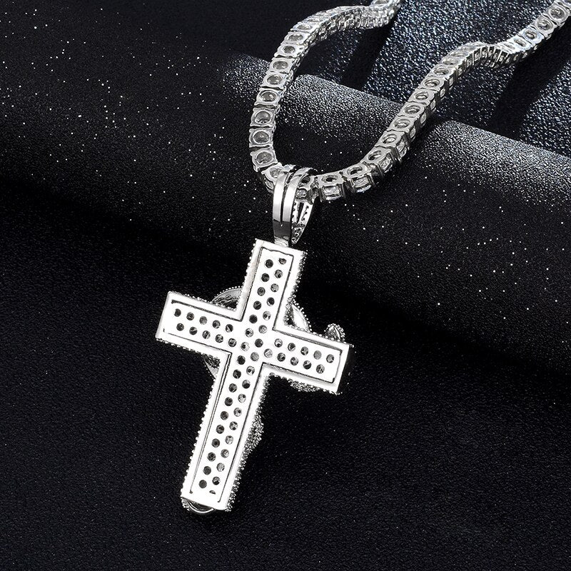 Cubic-Zirconia-Studded Cross Bling Hip-hop Pendant Necklace-Necklaces-Innovato Design-Silver-6mm Cuban-22inch-Innovato Design