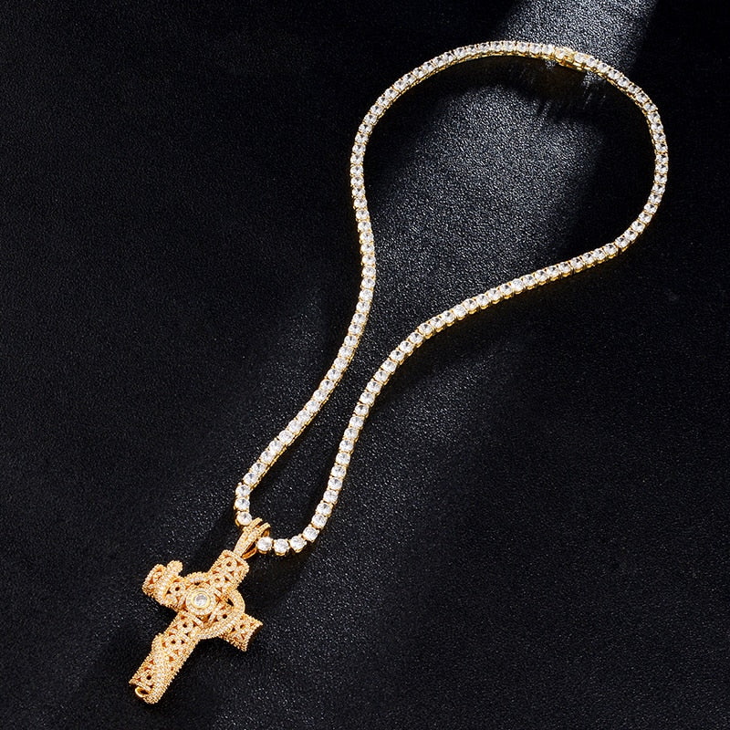 Cubic-Zirconia-Studded Cross Bling Hip-hop Pendant Necklace-Necklaces-Innovato Design-Silver-6mm Cuban-22inch-Innovato Design