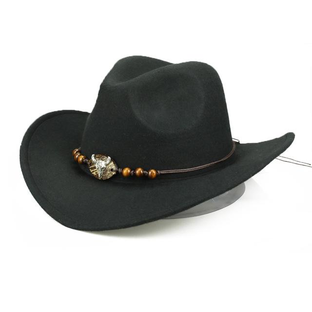 Bull Skull Themed Cowboy Hat with Rope Beaded Hat Band-Hats-Innovato Design-Black-Innovato Design