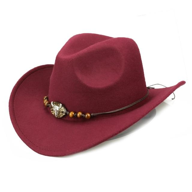 Bull Skull Themed Cowboy Hat with Rope Beaded Hat Band-Hats-Innovato Design-Wine Red-Innovato Design