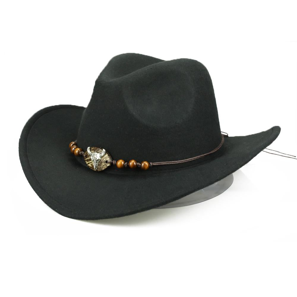 Bull Skull Themed Cowboy Hat with Rope Beaded Hat Band-Hats-Innovato Design-Black-Innovato Design
