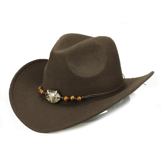 Bull Skull Themed Cowboy Hat with Rope Beaded Hat Band-Hats-Innovato Design-Brown-Innovato Design