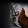 Gothic Dragon Head Biting Red Stone 925 Sterling Silver Vintage Steampunk Pendant