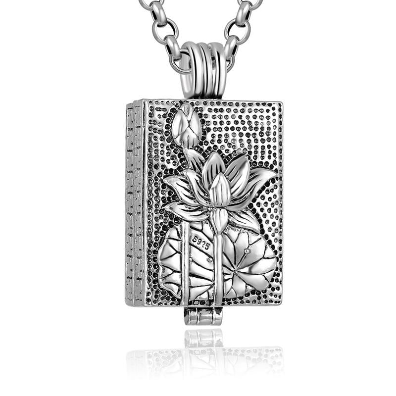 Lotus Prayer Box 925 Sterling Silver Vintage Pendant Necklace-Necklaces-Innovato Design-19.69in-Innovato Design