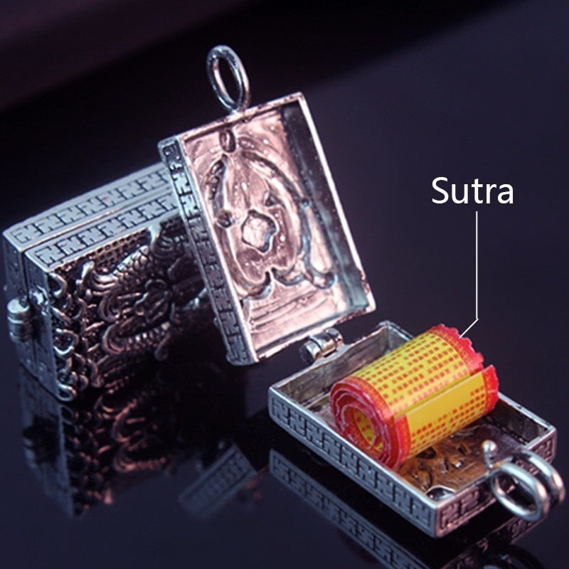 Lotus Prayer Box 925 Sterling Silver Vintage Pendant Necklace-Necklaces-Innovato Design-19.69in-Innovato Design