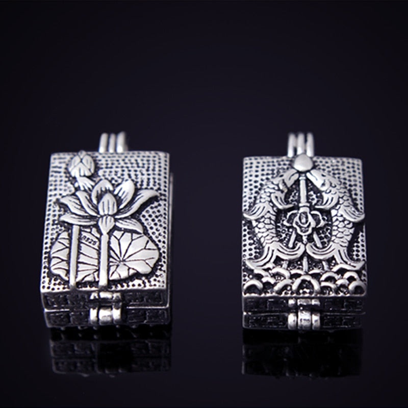 Lotus Prayer Box 925 Sterling Silver Vintage Pendant Necklace-Necklaces-Innovato Design-19.69in-Innovato Design