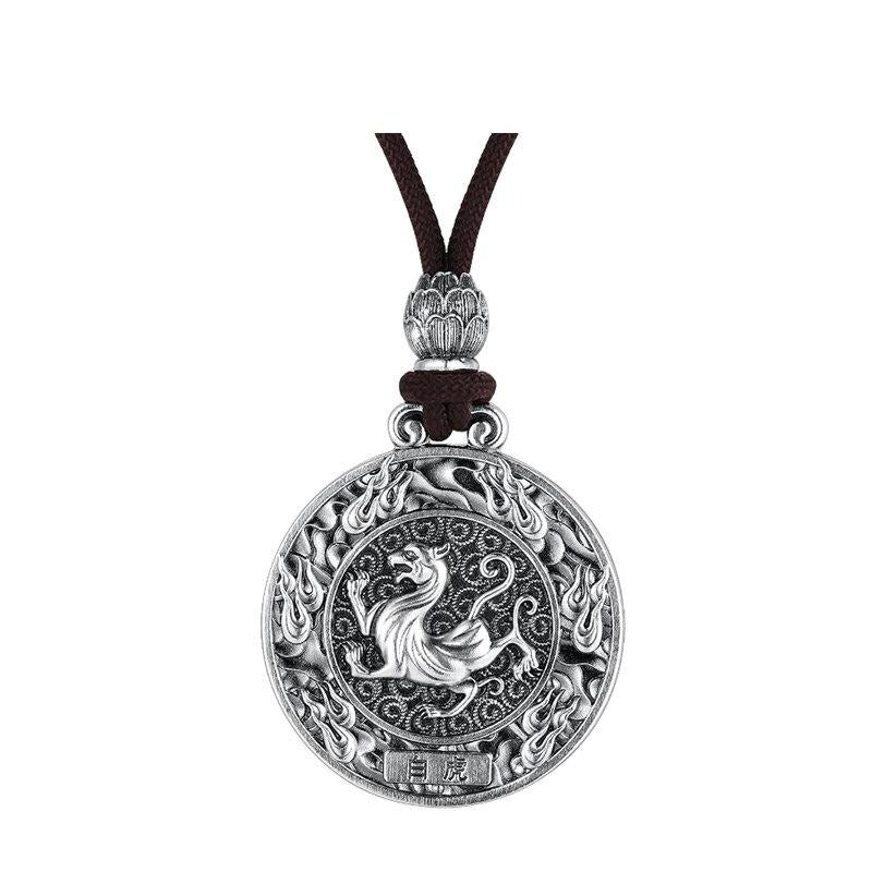 White Tiger God Beast 925 Sterling Silver Retro Biker Pendant Necklace-Necklaces-Innovato Design-Innovato Design