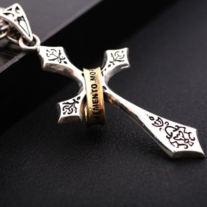 Ring and Cross 925 Sterling Silver Vintage Fashion Pendant Necklace-Gothic Necklaces-Innovato Design-Innovato Design