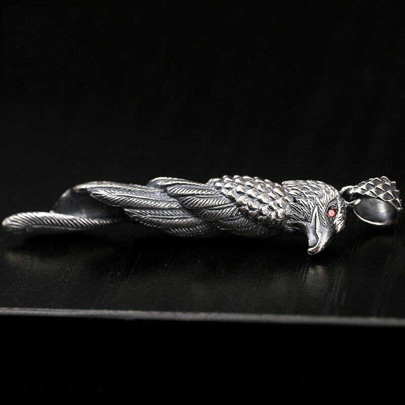 Black Eagle 925 Sterling Silver Vintage Punk Rock Biker Pendant Necklace-Necklaces-Innovato Design-Innovato Design