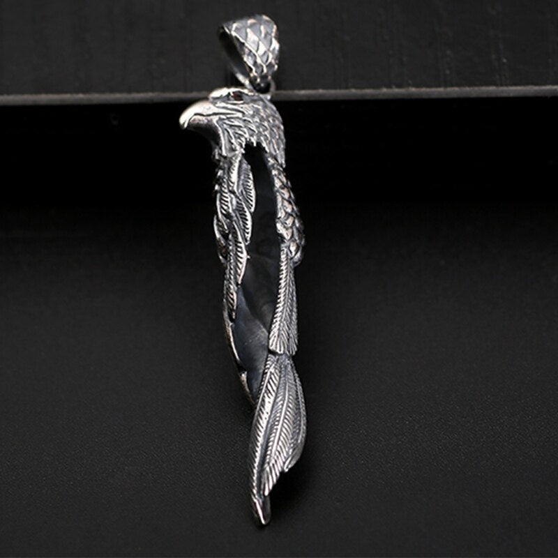 Black Eagle 925 Sterling Silver Vintage Punk Rock Biker Pendant Necklace-Necklaces-Innovato Design-Innovato Design