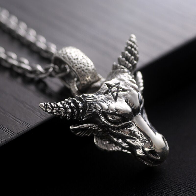 Gothic Bull 925 Sterling Silver Vintage Punk Biker Pendant Necklace-Necklaces-Innovato Design-21.65in-Innovato Design