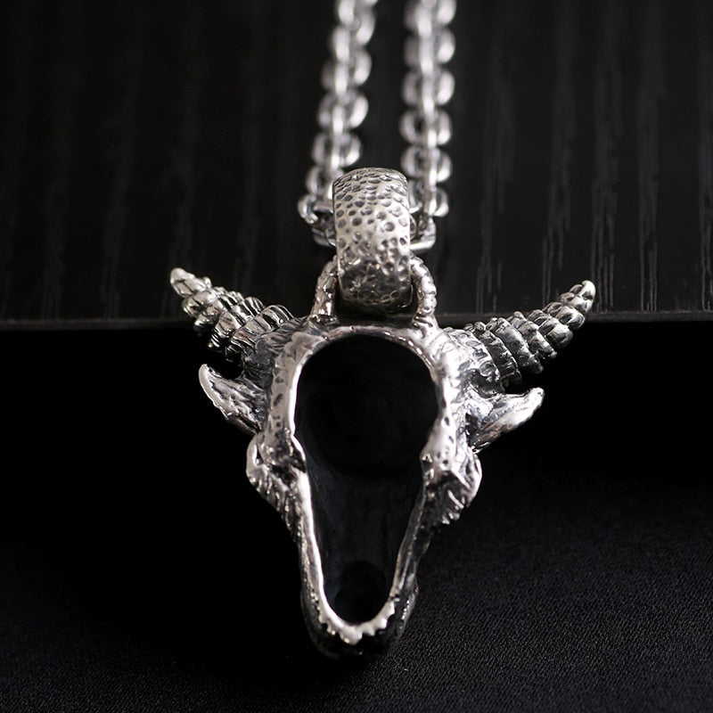 Gothic Bull 925 Sterling Silver Vintage Punk Biker Pendant Necklace-Necklaces-Innovato Design-21.65in-Innovato Design