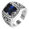 Blue Cubic Zirconia Stone 925 Sterling Silver Adjustable Vintage Heavy Rock Biker Ring-Gothic Rings-Innovato Design-Innovato Design