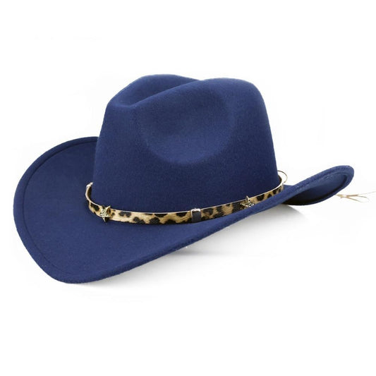 Wide Brim Safari-style Cowboy Hat with Leopard Band-Hats-Innovato Design-Black-Innovato Design