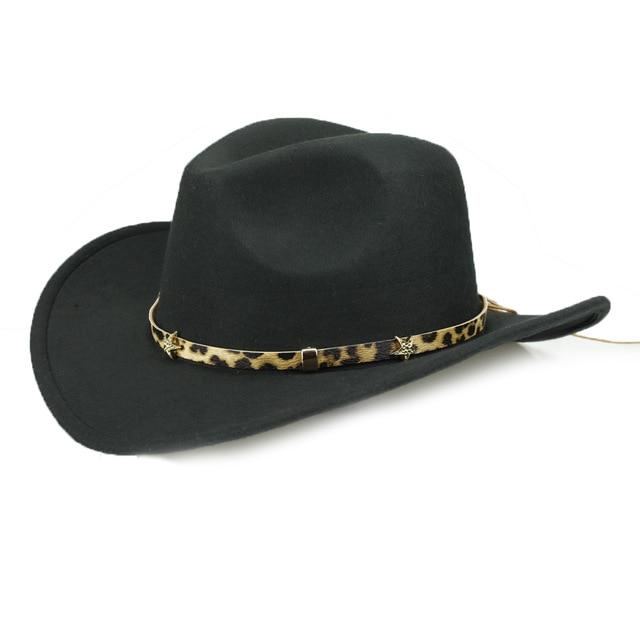 Wide Brim Safari-style Cowboy Hat with Leopard Band-Hats-Innovato Design-Black-Innovato Design