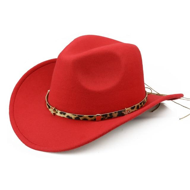 Wide Brim Safari-style Cowboy Hat with Leopard Band-Hats-Innovato Design-Red-Innovato Design