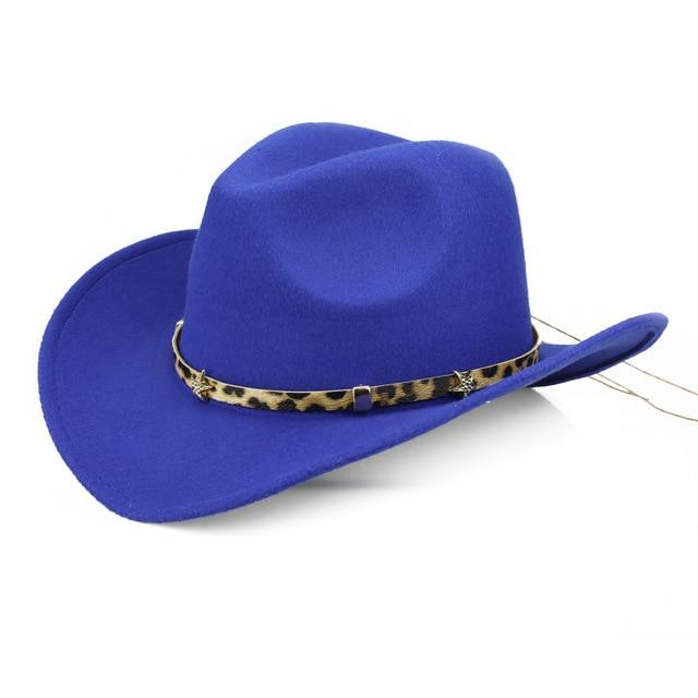 Wide Brim Safari-style Cowboy Hat with Leopard Band-Hats-Innovato Design-Blue-Innovato Design