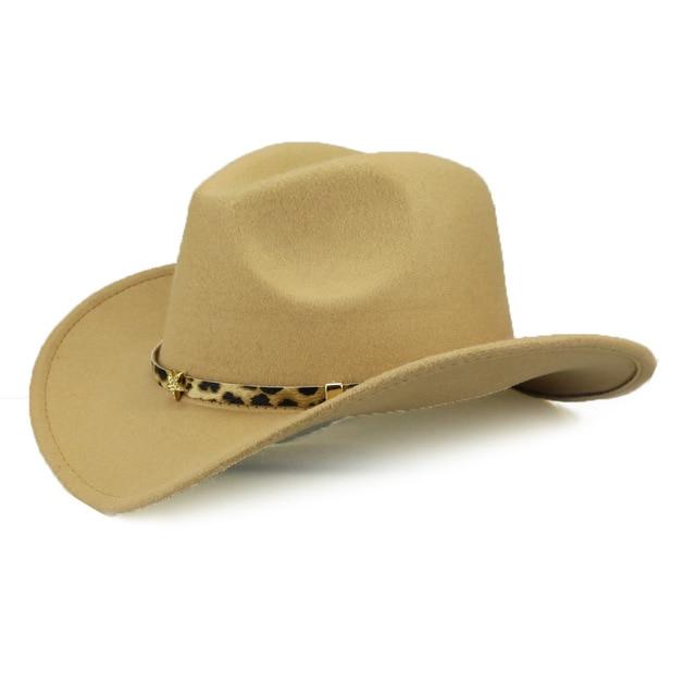 Wide Brim Safari-style Cowboy Hat with Leopard Band-Hats-Innovato Design-Camel-Innovato Design