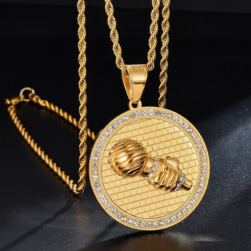 Rhinestone-Studded Microphone Bling Stainless Steel Hip-hop Pendant Necklace-Necklaces-Innovato Design-Innovato Design
